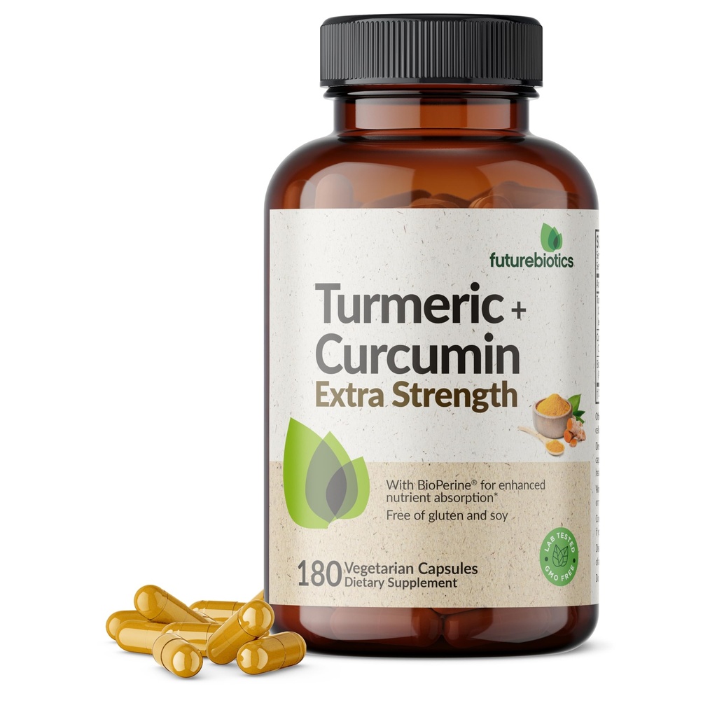 Futurebiotics Turmeric + Curcumin, Antioxidant, Joint & Digestion Support with BioPerine for Enhanced Nutrient Absorption, Non-GMO, 180 Vegetarian Capsules