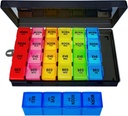 Ugentlig Pill Organizer 4 gange om dagen, Stor Medicin Organizer, Pill Box 7 Dag 28 Segment, Portable rejse Pill Container sag for Vitamin og tillæg (farve)