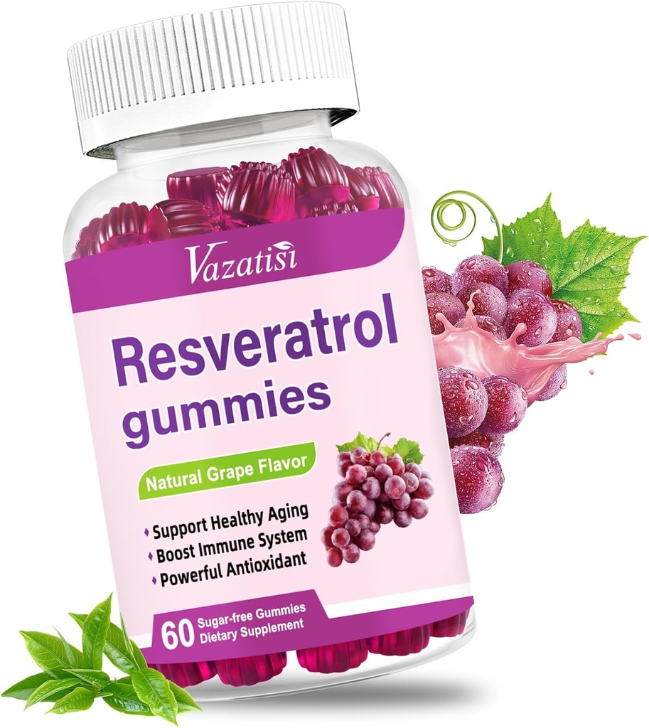 Høj renhed Resveratrol Gummies, 98% Trans- Resveratrol med Quercetin, Coq 10, C-vitamin, Reservatrol supplement til antioxidant, Anti- Aging, 60 Gummies