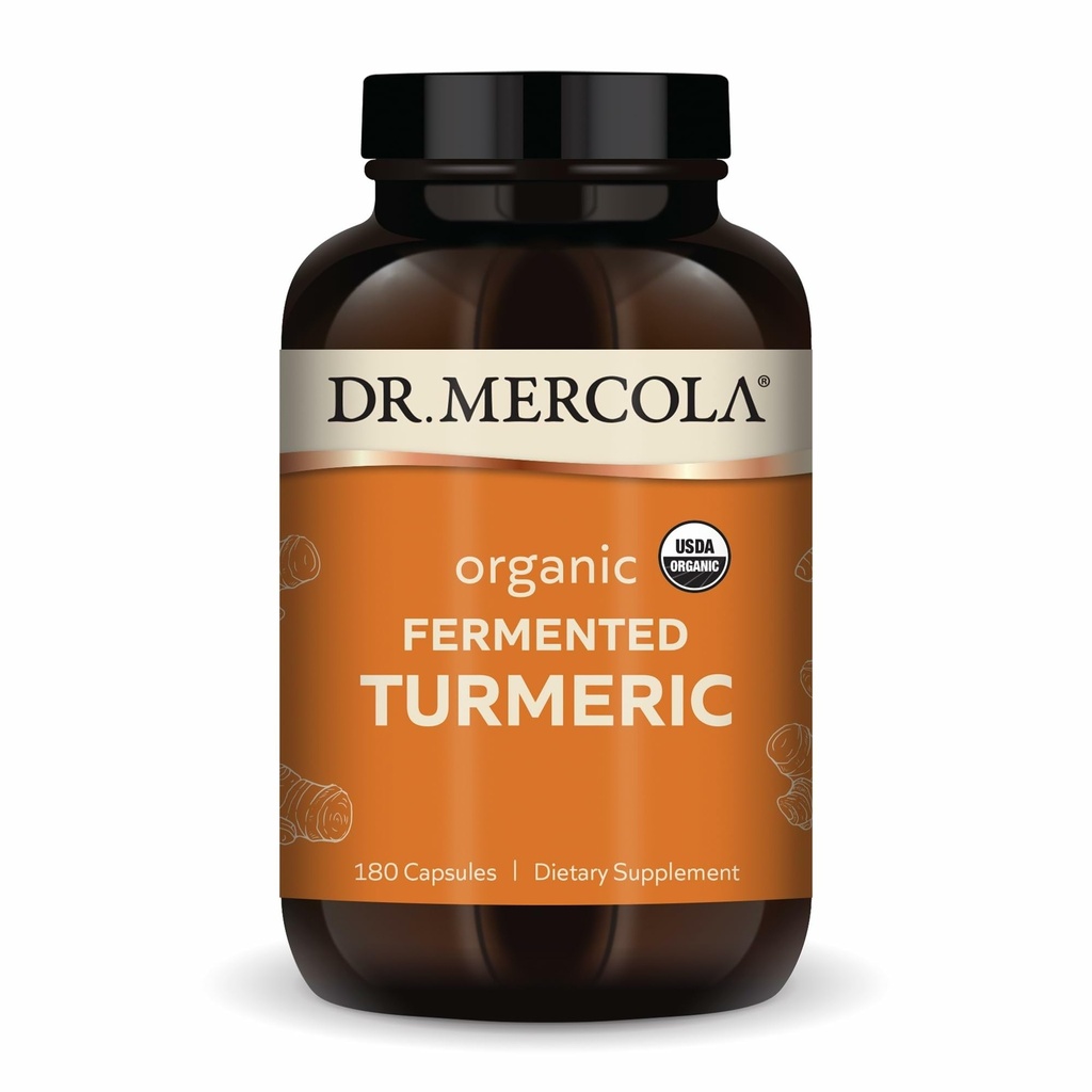 Dr. Mercola Organic Fermented Gurmerisk - 370 mg Gurmerisk - Høj- biotilgængelighed Curcuminoids - USDA Organic, Non- GMO, Gluten- Free & Soy- Free - 180 Kapsler (90 Servere)