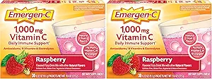 Emergen- C (30 Greve, Raspberry Flavor, 1 Måned Supply Kosttilskud Fizzy Drink Mix med 1000mg C-vitamin, 0,32 Ounce Packets, Koffein Free (pakke af 2)