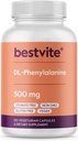 BESTVITE DL- Phenylalanin 500mg (120 Vegetariske kapsler) - Ingen Stearates - Ingen Fillers - Vegan - Gluten Free - Ikke GMO