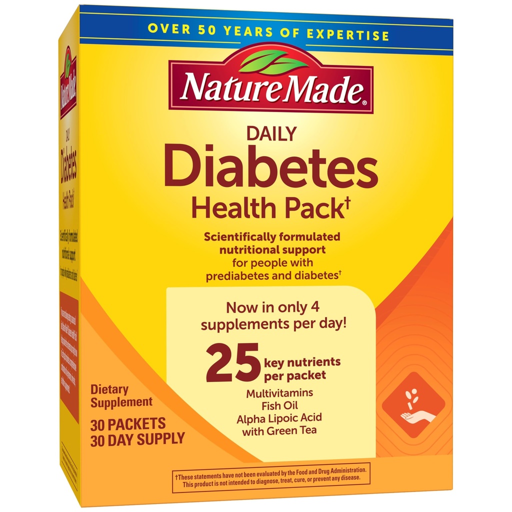 Nature Made Daily Diabetes Health Pack, Kosttilskud til ernæring, 30 pakker, 30 dages forsyning