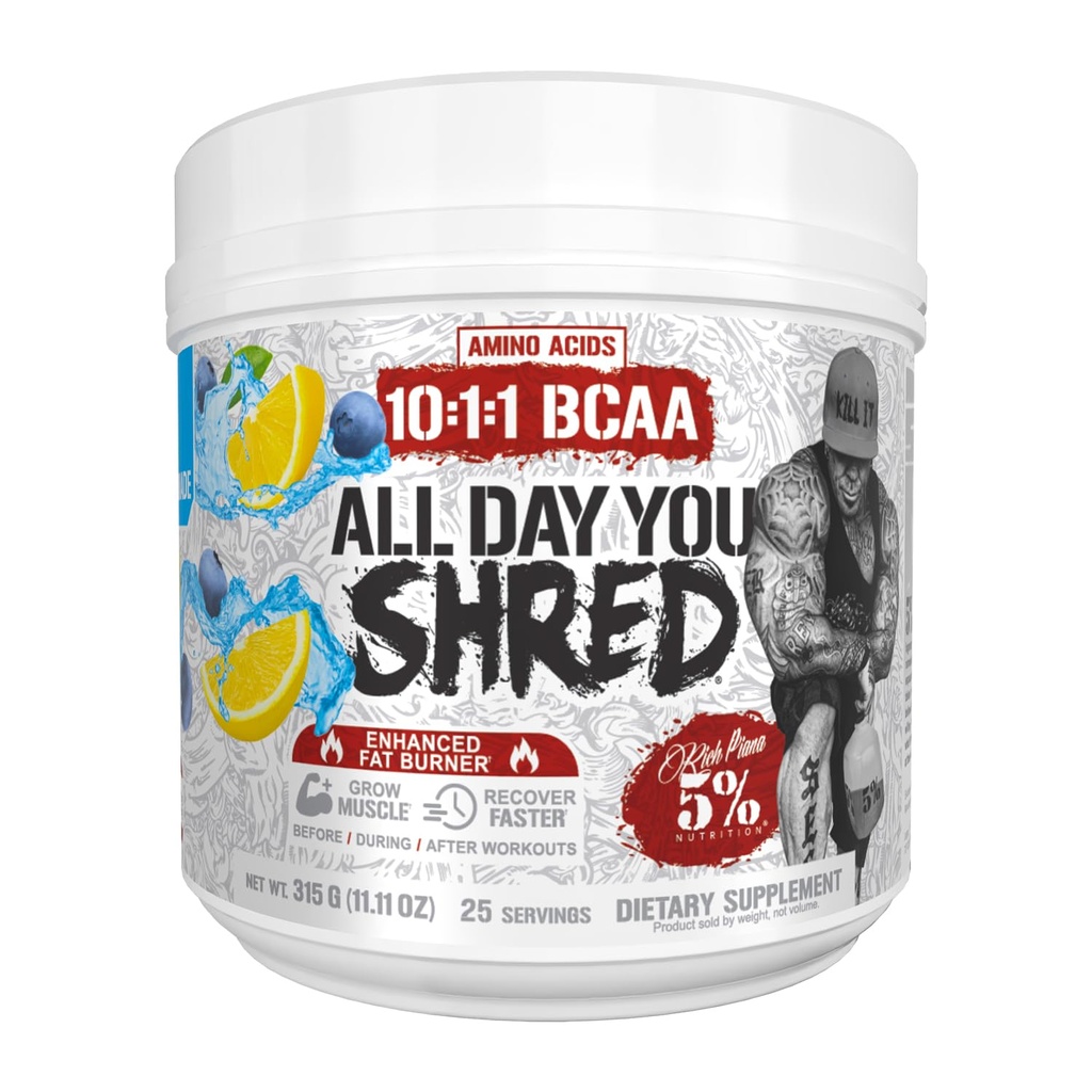 5% Nutrition Rich Piana AllDayYou Shred BCAA Pulver Name 124; Aminosyre tillæg for vægttab