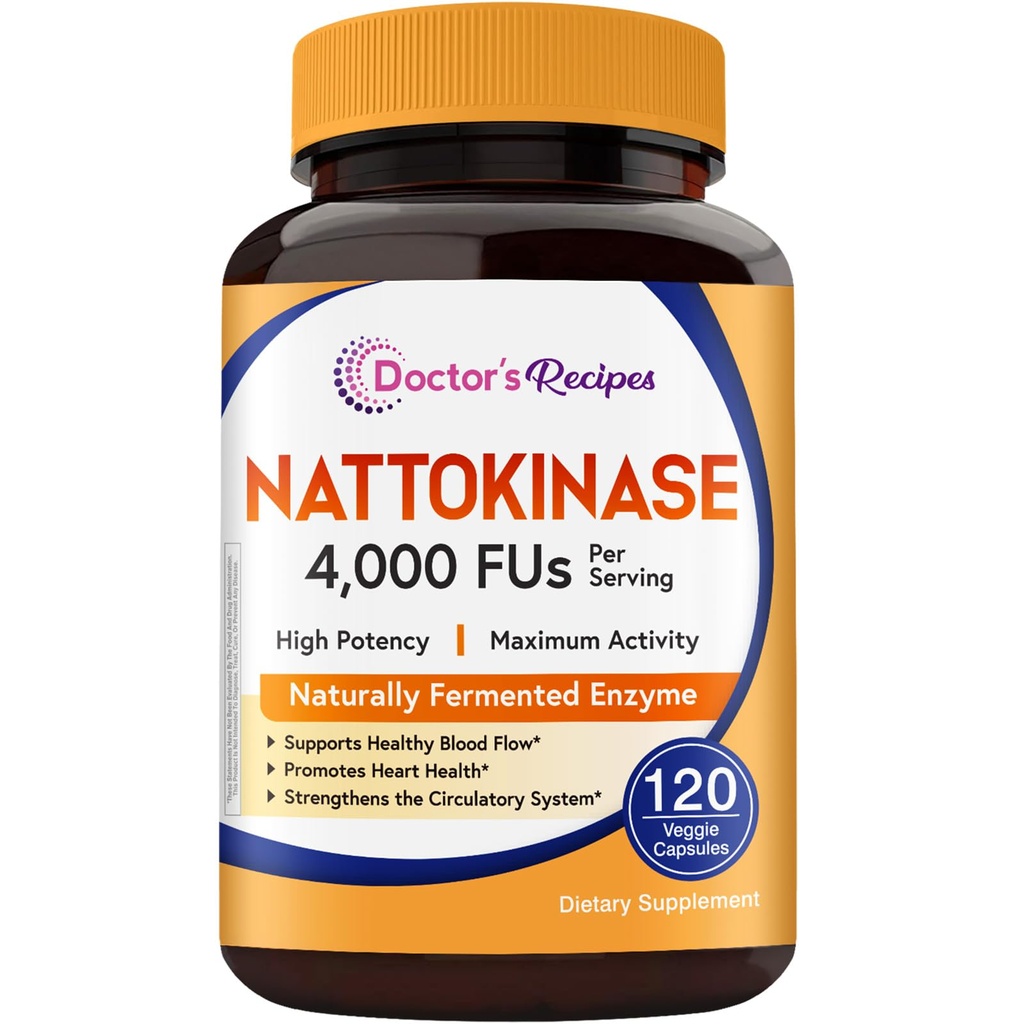 Doctor's Recipes Nattokinase Supplement 4000 FU, 200 mg Nattokinase, Traditional Natto Extract Source, Natural Enzyme, Healthy Blood Circulation & Heart, Survive Stomach Acid, Non GMO, 120 Capsules