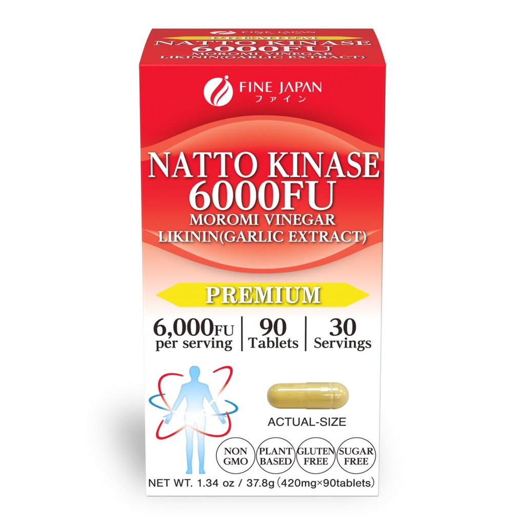 FINE JAPAN Nattokinase 6000FU – Japanese Fermented Natto Enzyme Supplement with Garlic and Vinegar/90 Capsules for 30 Servings/Made in Japan/37.8ｇ(420mg×90tablets)