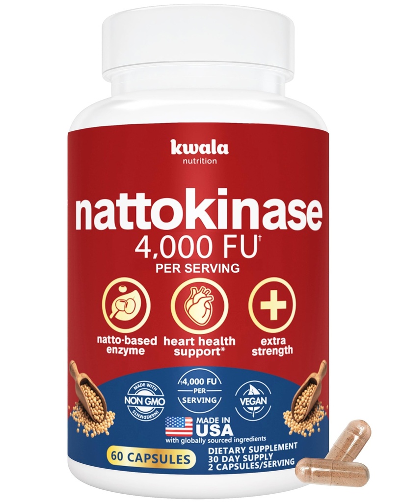 Kwala Nutrition Nattokinase Supplement - 4,000 FU Per Serving - Vegan, Non-GMO, Gluten-Free - 60 Capsules (30-Day Supply)