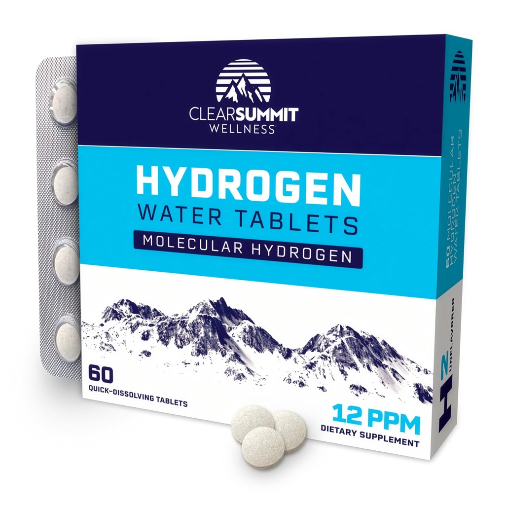 Hydrogen Water Tablets with Magnesium, H2 Molecular Hydrogen Tablets for Drinking Water, 12 PPM Quick Dissolve, Supports Energy, GMO-Free & Gluten-Free (60 Tablets, Unflavored)