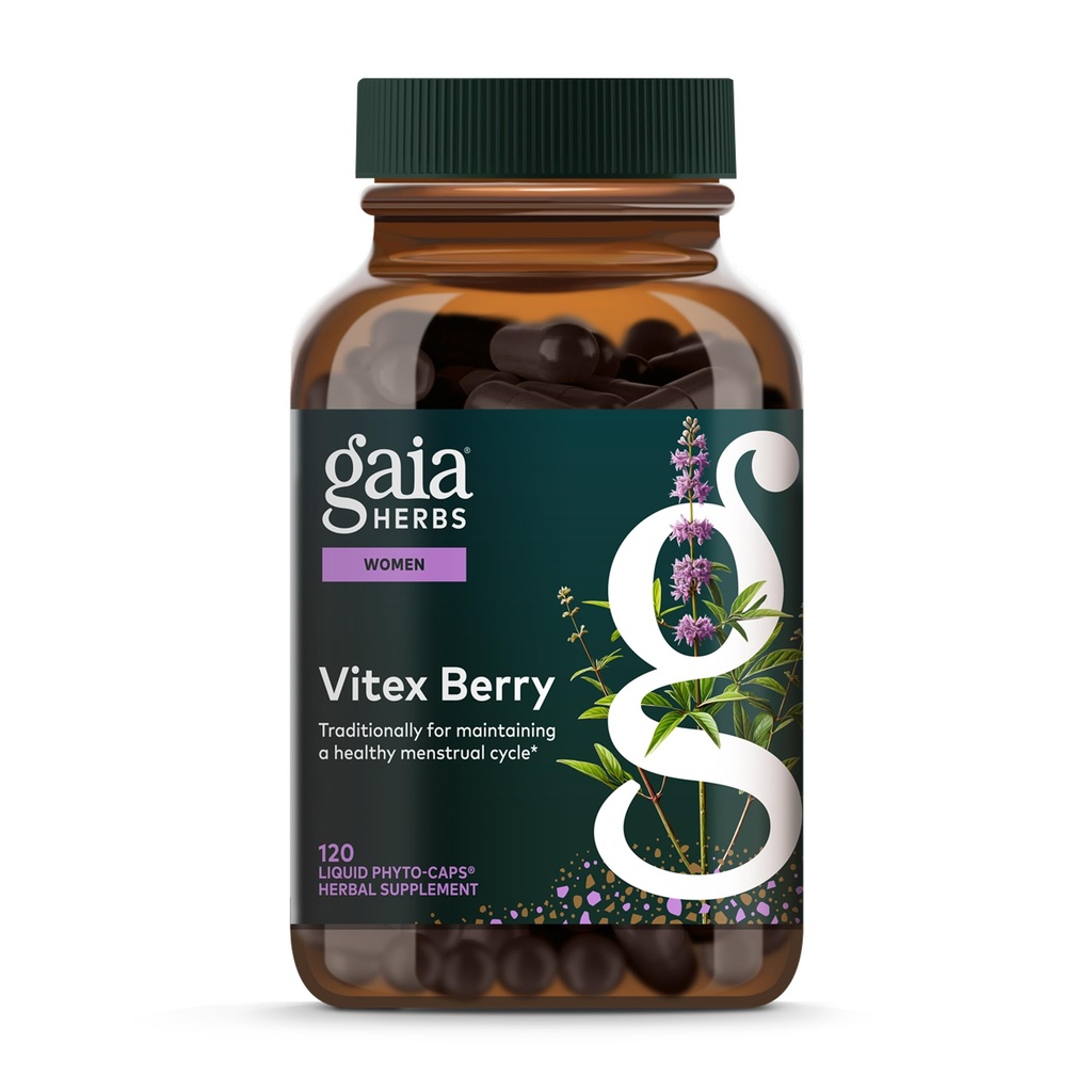 Gaia Herbs Vitex Berry - Understøtter Hormonbalance & Fertilitet for kvinder - Sund Progesteron til menstruation - 120 Veganske Caps (60- Day Supply)