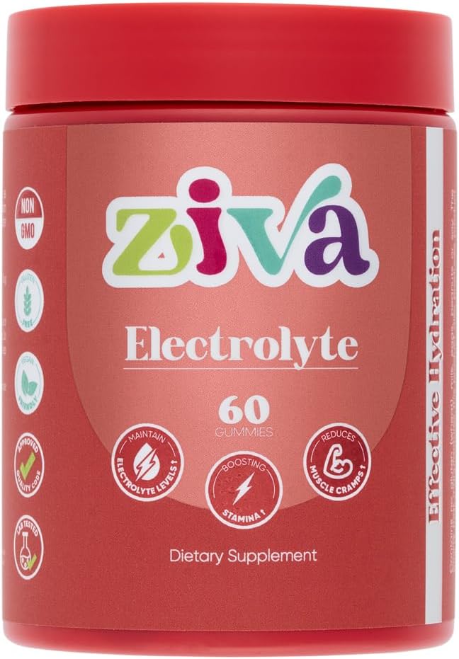 Ziva Electrolyte Gummies - Hydrering og energistøtte til hurtig rehydrering - Elektrolyter til atleter, løbere og aktive livsstil - 60 Greve