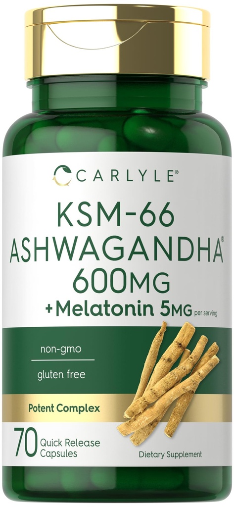 Carlyle KSM- 66 Ashwagandha Kapsler 600 mg 1 124; 70 Greve 1 124; med Melatonin 5 mg 1 124; Potent Complex 1 124; Non- GMO, Gluten Free