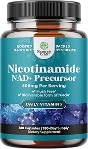 Vitamin B3 Niacinamid 500mg Kapsler - Mitokondriel Energi og Potent Hudsupplement - AKA Vitamin B3 Niacin 500mg Flush Free og Nicotinamid 500mg - Flush Free Niacin Supplement - 180 Tæl