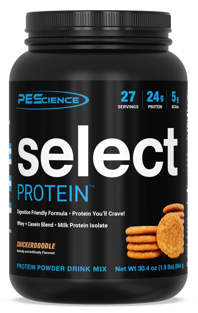 PEScience Select Protein Powder, Whey og Casein Blend, Clean Protein Powder for kvinder og mænd, lav kalorie, lav carb, Keto Friendly, Gluten Free - Snickerdoodle - 27 Servering