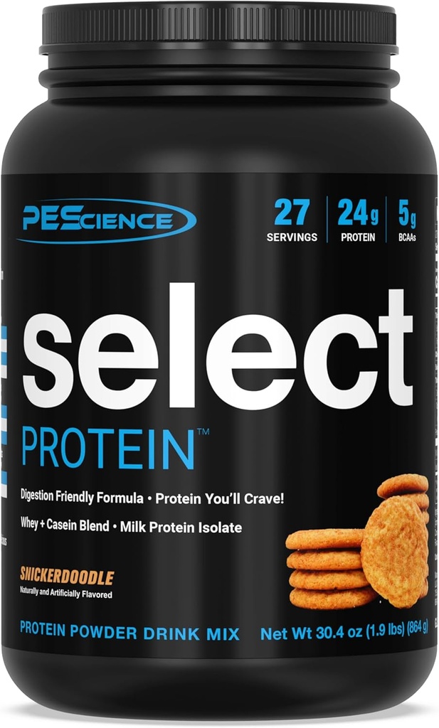 PEScience Select Protein Powder, Whey og Casein Blend, Clean Protein Powder for kvinder og mænd, lav kalorie, lav carb, Keto Friendly, Gluten Free - Snickerdoodle - 27 Servering