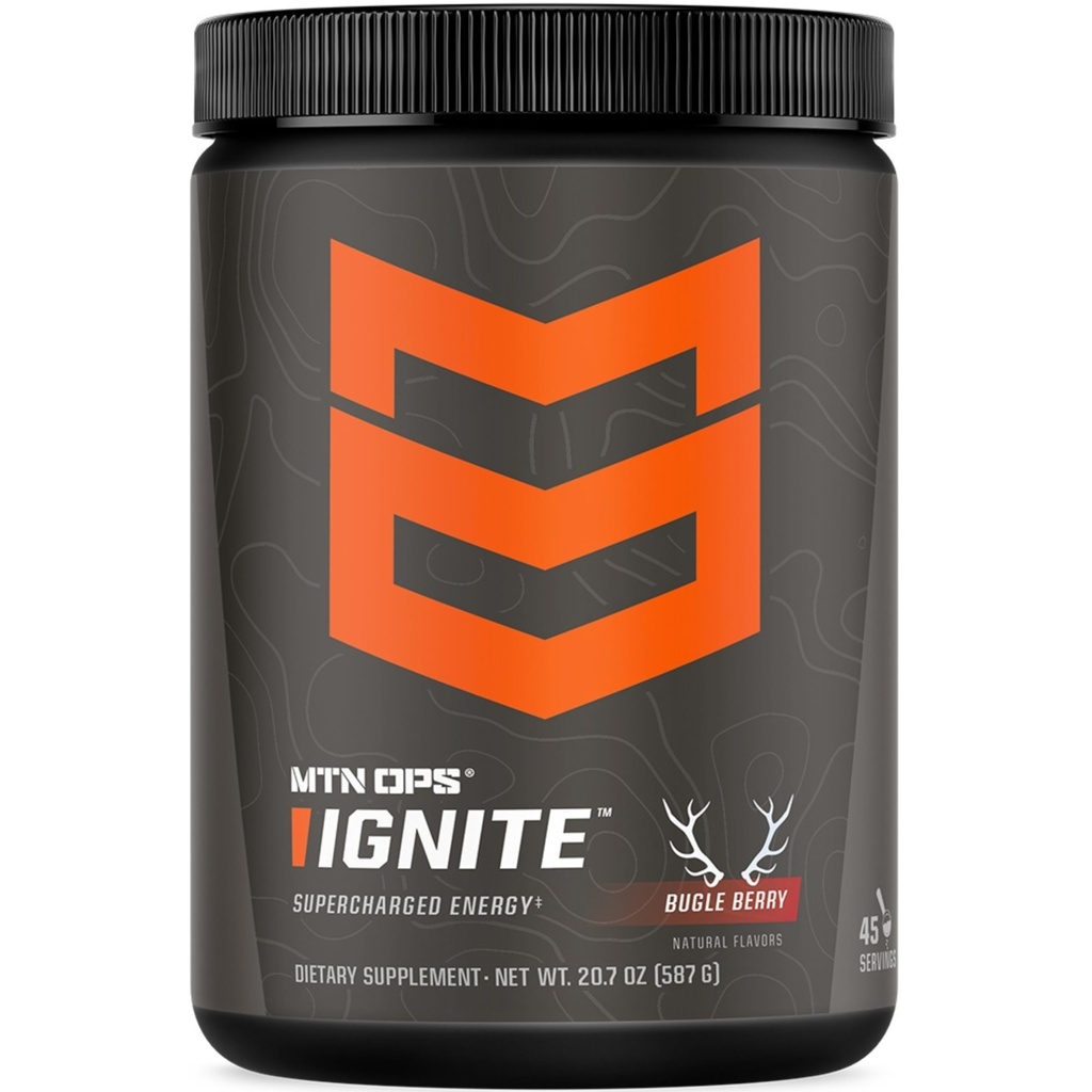 MTN OPS Ignate Energy Drink Powder, Gluten Free Nootrop Supplement Drink Mix, L Arginin, L Citrullin, Koffein & Nootrop Sugar Free Drink Mix, 45 Servere, Bugle Berry