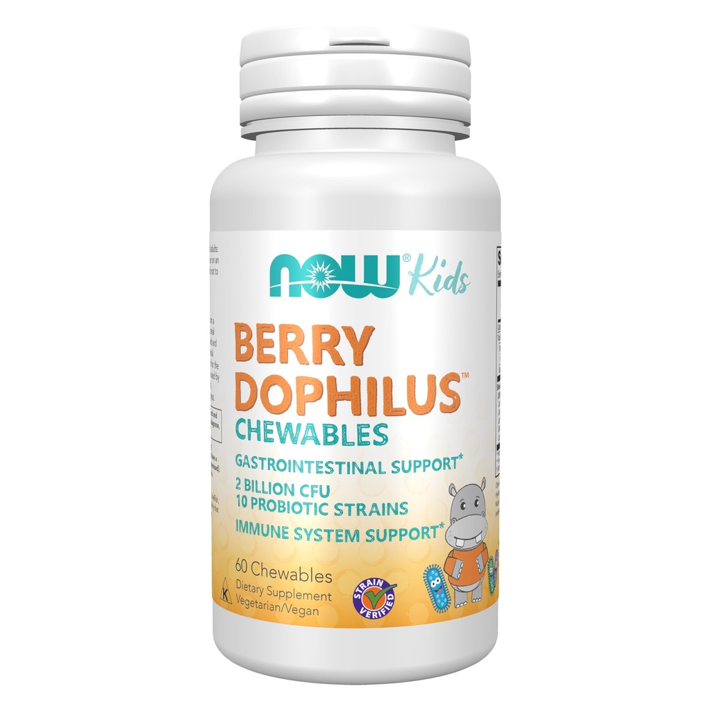 Now Foods Supplements, BerryDophilus ™ med 2 Millioner, 10 Probiotiske Strops, Xylitol Sødet, Strain Verified, 60 Chewables, emballage kan variere