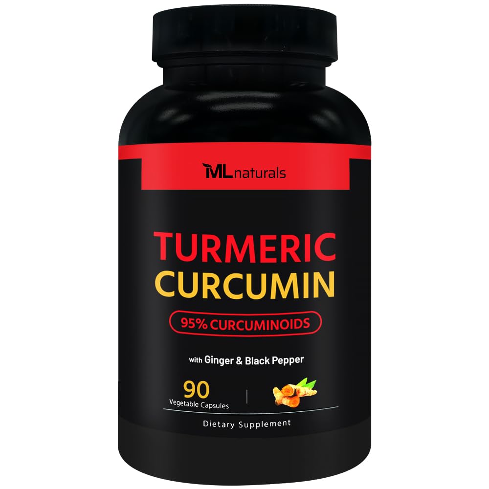 ML Naturals Organic Turmeric Curcumin – 1,800mg, Root Extract 300mg - 120mg Organic Ginger & 15mg Black Pepper (Per Serving) - 90 Vegetable Capsules – Non-GMO