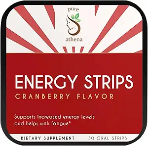 Naturlige energistriber - Cranberry Green Tea Koffein med L- Theanine & vitamin B12 - Hurtig opløsning af orale striber til fokus, Endurance & Energy - Vegan, Sukkerfri, 30 Greve