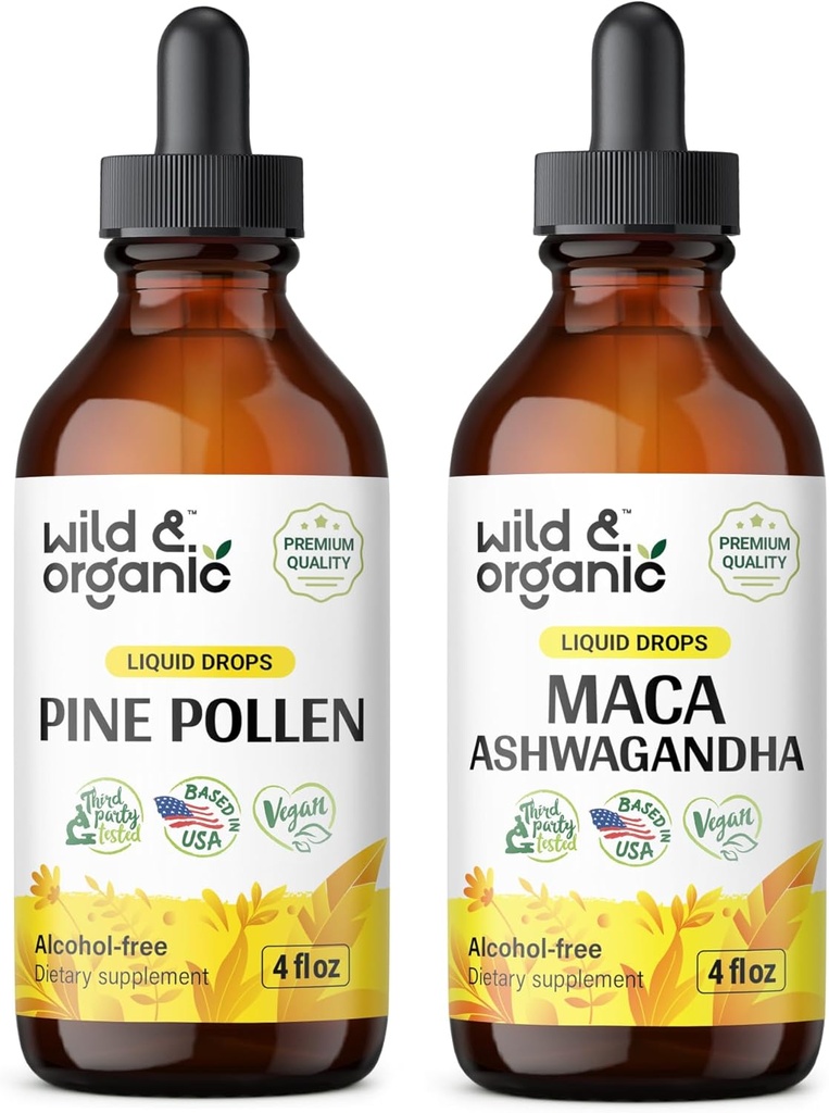 Wild & Organic Pine Pollen Tinktur 4 fl oz & Maca Ashwagandha Tinktur 4 fl oz