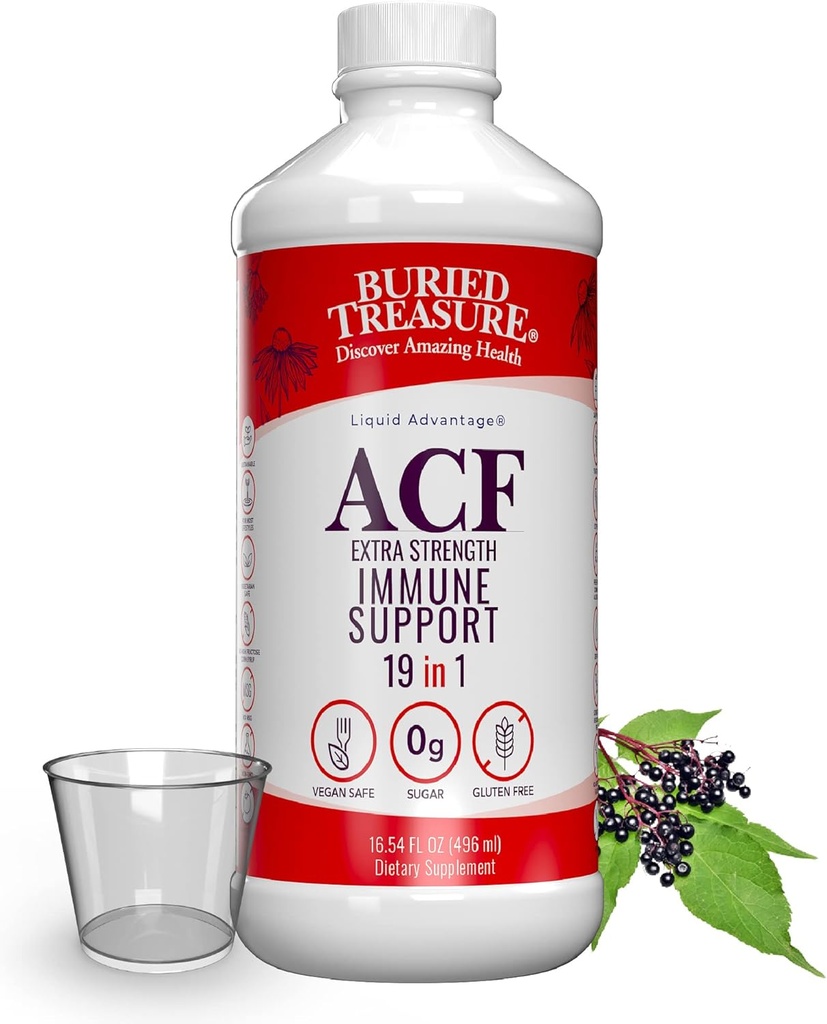 Begravet skat ACF ekstra styrke immunforsvar, 16oz. med dosis Cup, vitaminer og urter, Kosttilskud Boost supplement