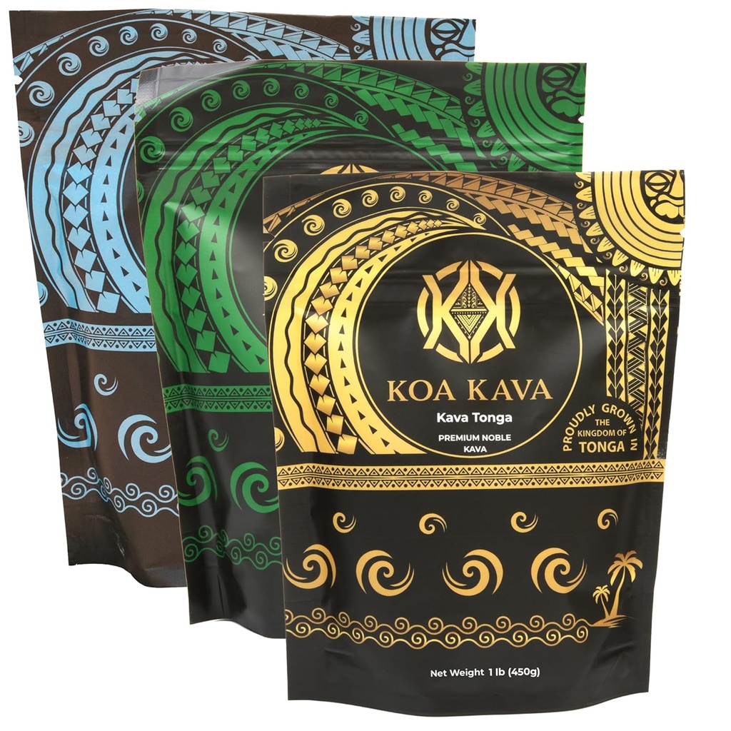 1 Pound Koa Kava Bundle med Premium Tongan, Fijian Waka og Vanuatu Waka Kava Root Powder