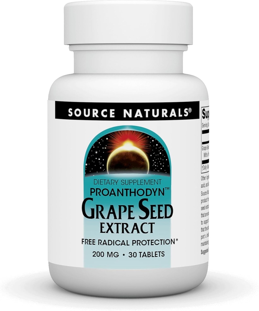 Source Naturals Grape Seed Extract, Proanthodyn 200 mg Antioxidant Protection & Understøtter Sund Aging Brain - 30 tabletter