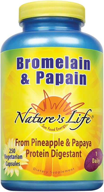Nature 's Life Bromelain & Papain; Proteolytiske enzymer til fordøjelsesstøtte & Comfort; 124; fra Ananas & Papaya; 124; 250 mg (250 CT)