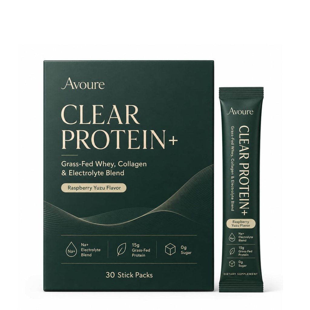 Lazra Avoure Clear Protein Powder, Grass-Fed Whey Protein, Collagen & Electrolyte Blend, Raspberry Yuzu Flavor, 15g Protein, 0g Sugar, 30 Count