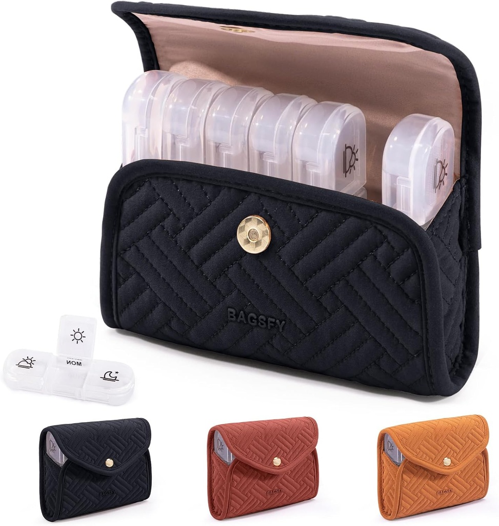 BAGSFY Ugentlig Pill Organizer 3 gange om dagen i en sød stof pill sag, Medicin Pill Organizer, Pill Box, Portable Travel Pill Case, Pill Container for Medicin, Vitaminer, Fiskeolier, Kosttilskud