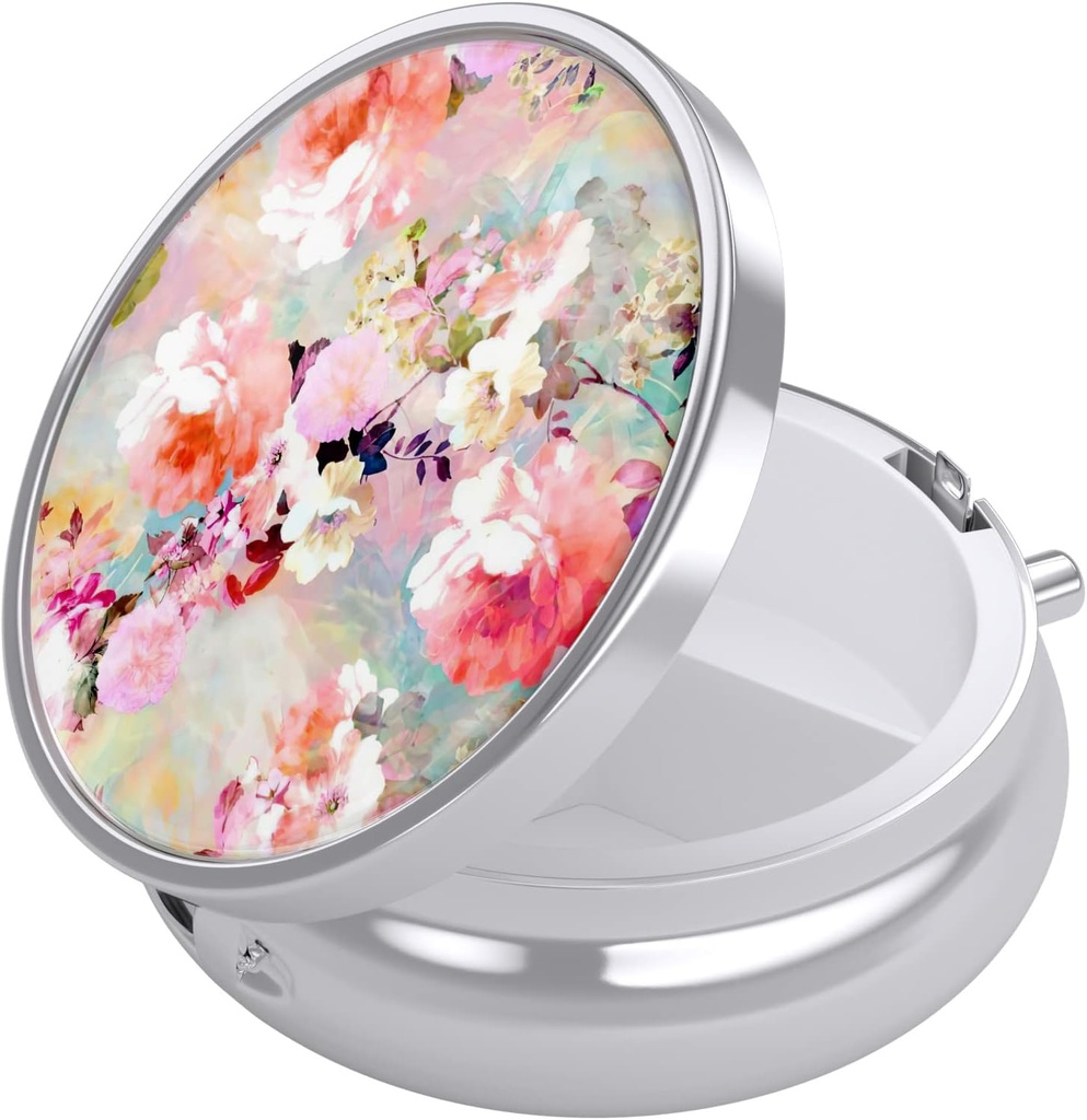 Nipichsha Pill Box, Lille Pill sag for purse & Pocket, Cute Travel Medicine Organizer, Portable Medicine Container Holder til at holde vitaminer, Medicin, Fish Oil & Kosttilskud, Pink Vandfarve Blomster