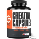 Crazy Muscle Creatine Capsules, 5g of Premium 3X ThreeAtine Pre Workout Bulk Mass Gainer, High Absorption Easy to Take Creatine Monohydrate, Optimum Performance for Men Women, 360 Capsules