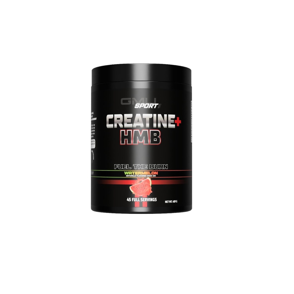 GMU SPORT Creatine HMB Powder – 45 Servings – 5g Creatine Monohydrate + 3g HMB + Piperine – Muscle Growth, Strength & Recovery – Watermelon