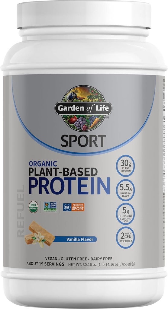 Have Organic Vegan Protein Powder med Probiotika, BCAA, NSF Certified, Gluten Free & Sport, Ikke GMO, Sport Protein Powder, 19 Servere, Vanilla