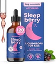 JoySpring SleepBerry - Kids Melatonin Liquid - 3MG Melatonin med D3 og Elderberry - Sukkerfri væske til børn & Teens - Gentle Natural Sleep Support Formel (4 fl oz)