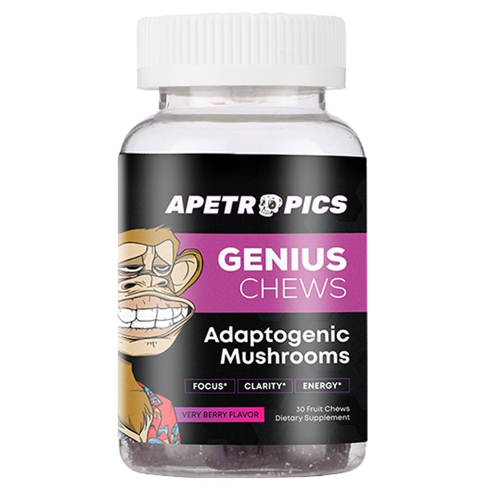 Genius Chews - Brain Gummies with Lion’s Mane, Cordyceps, Reishi, and Turkey Tail Mushroom - Immune Support and Nootropic Brain Supplement - Very Berry Flavor - 30 Fruit Chews