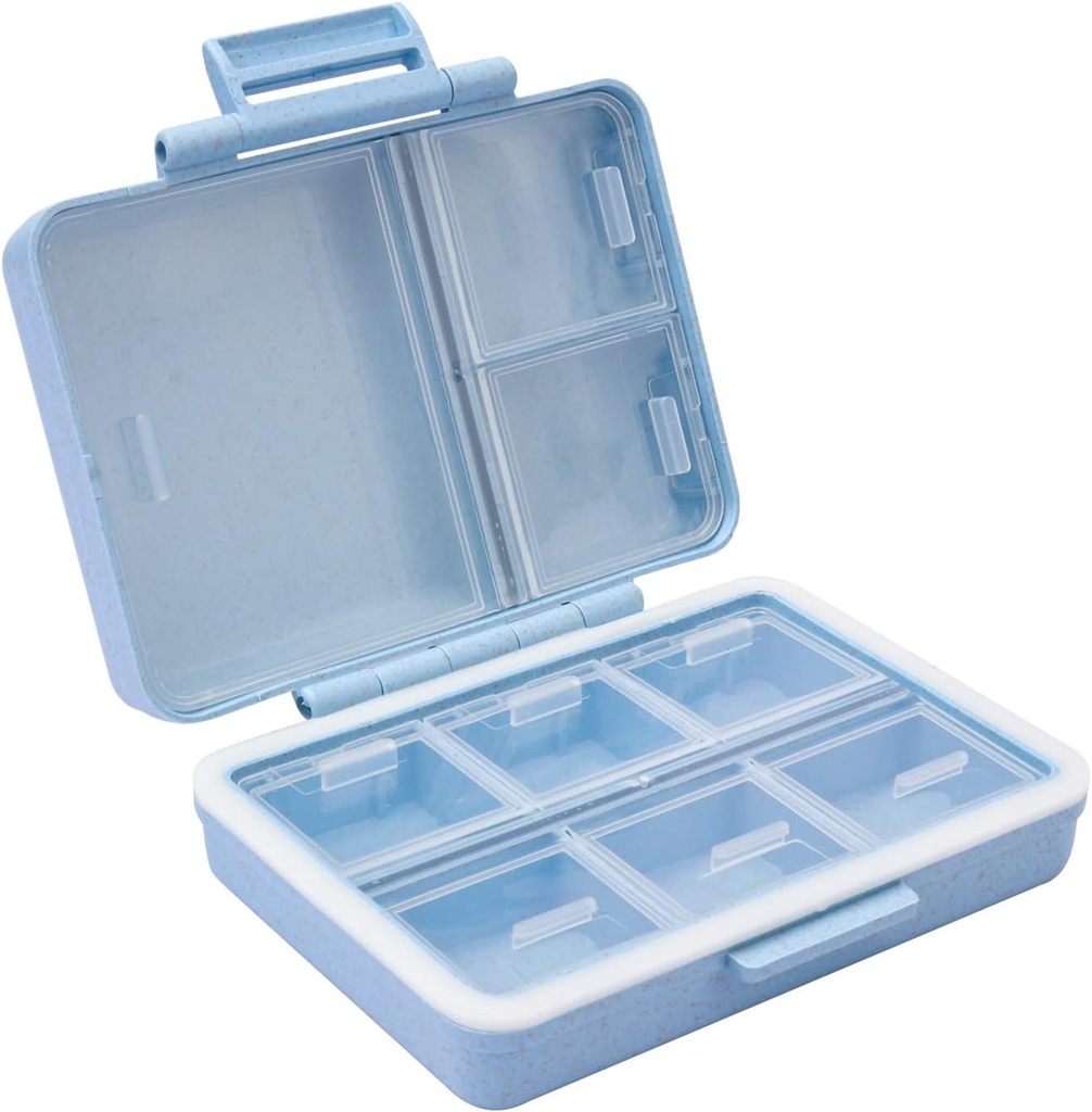 Travel Pill Organizer Case Pocket Container, 9 Compartments Daily Pill Case for Vitamin/Fish Oil/Supplements Holder Container Blue