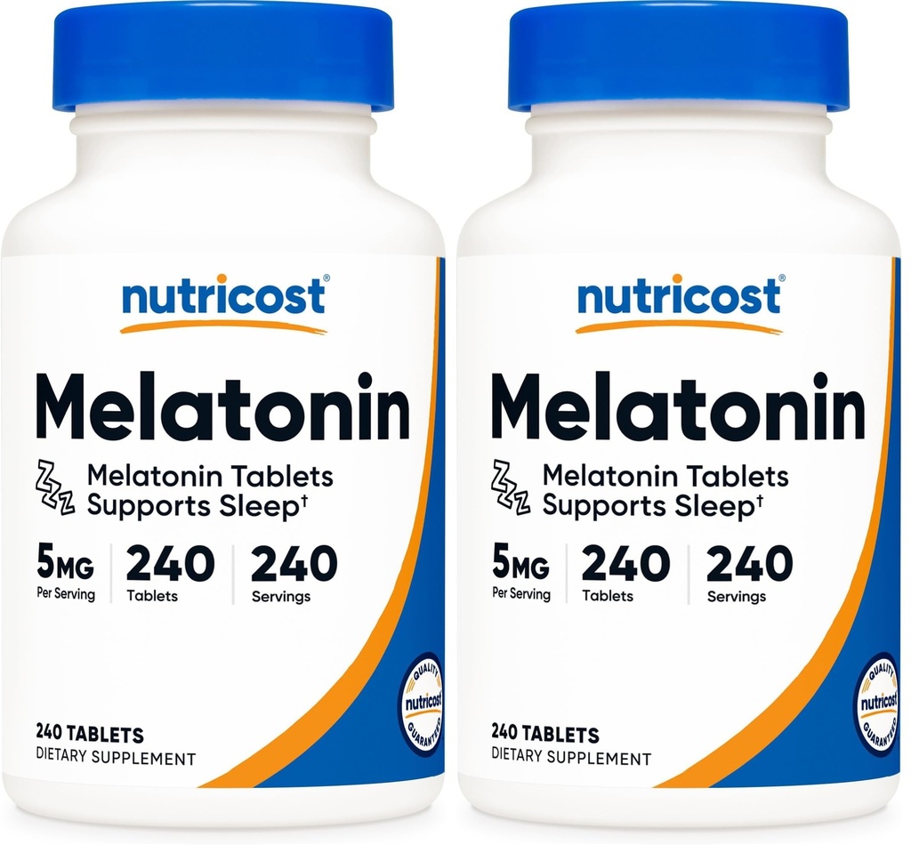 Nutricost Melatonin 5mg, 240 Tablets - 5mg Per Serving, Non-GMO, Gluten Free (Pack of 2)