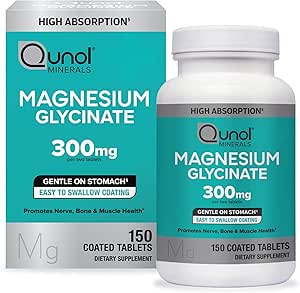 Qunol Magnesium Glycinate 300mg, 100% Glycinate Chelated Magnesium Supplement, 150ct Tablets