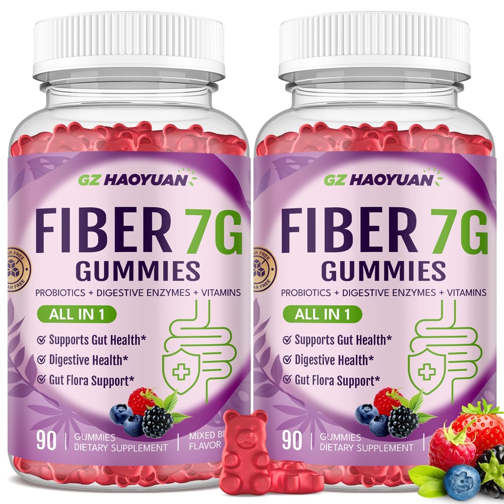 Fiber Gummies for Adults - Sugar Free Fiber Supplement 17 in 1, Probiotic 60 Billion CFU & Prebiotic with Digestive Enzymes, Inulin, Psyllium, Support for Gut & Digestive Health, 180 Count