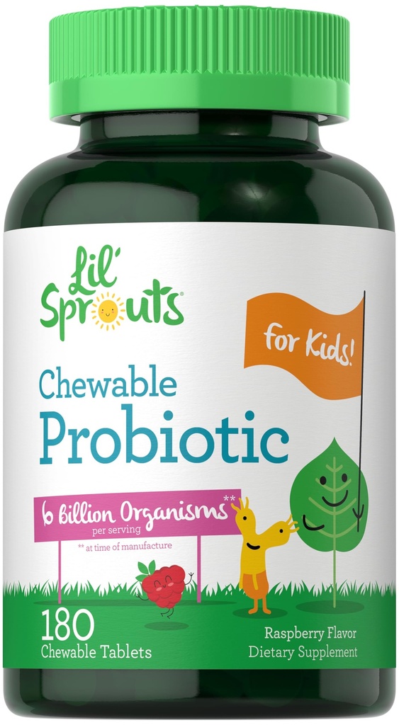 Carlyle Probiotics for Kids Chewable | 180 Count | 6 Billion CFUs | Raspberry Flavor | Non-GMO & Gluten Free Supplement | by Lil' Sprouts