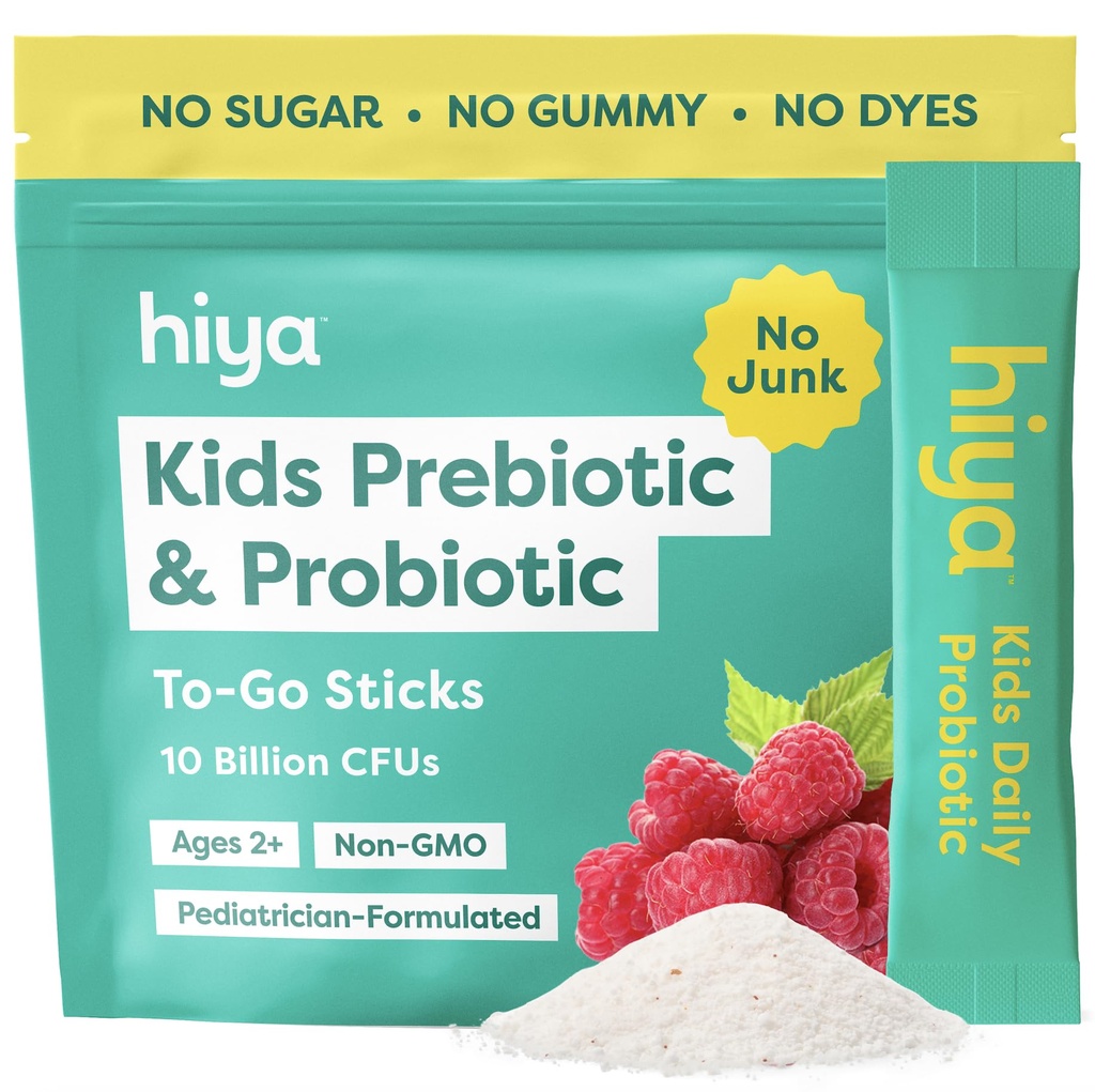 Hiya Kids Probiotic – 10 Billion CFU with Clinically-Studied Strains for Ages 2+, Supports Gut Health & Immune, 0g Sugar – 20 Stick Packs for Toddlers & Kids