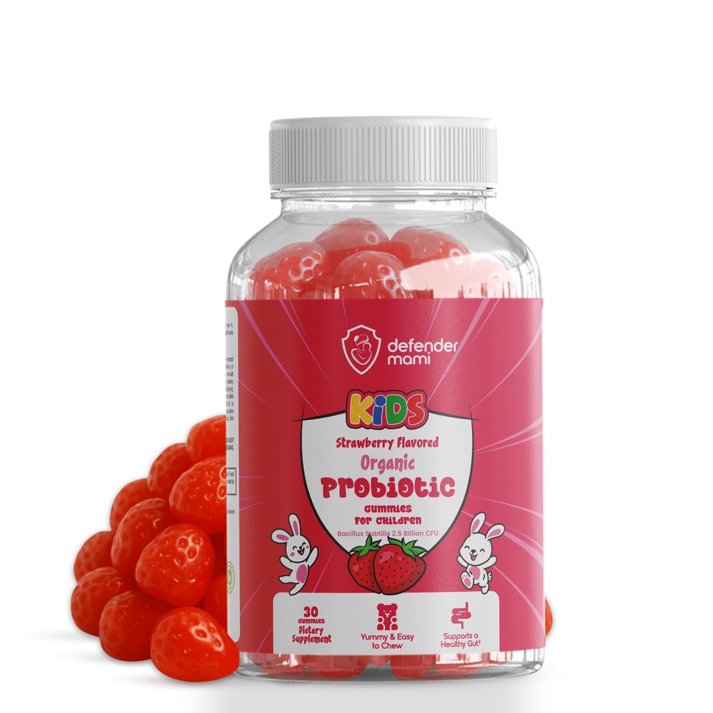 Kids Organic Probiotic Gummies – 2.5 Billion CFU – Strawberry Flavor – Digestive & Immune Support for Children – Natural Tummy Relief, Gut Health, Vegan, Non-GMO – 30 Yummy & Easy-to-Chew Gummies