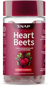 Snap Kosttilskud Heart Beets Organic Beet Root Gummies, Kardiovaskulær Support for Mænd & Kvinder, Pomegranat, Rød Spinat, Heart Health & Circulations Support, Sugar Free, Cherry, 60 Gummies