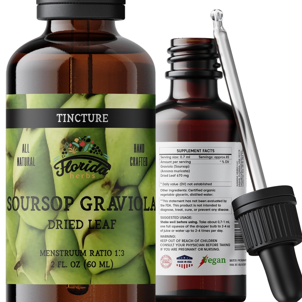 Soursop Graviola Leaf Extract Liquid Drops – Premium Herbal Supplement | Alcohol-Free, Organic, Vegan, Made in USA | Natural Leaf Extract 2oz