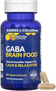 GABA Brain Food - GABA Supplement med L- Citrullin & Grape Seed Extract - Understøtter rolig & afslapning - Nattetid søvn støtte - Understøtter produktionen af Gamma aminosmørsyre - 60 L- Citrullin kapsler