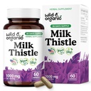 Wild & Organic Milk Thistle Capsules 1000mg - Liver Support Supplement - Silymarin Milk Thistle Powder for Liver Cleanse - 60 Vegan Capsules - 1-Month Supply - No Fillers, Non-GMO