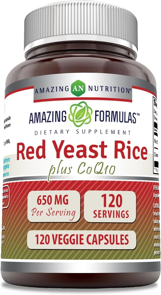Amazing Formulas Red Yeast Rice 600 Mg Plus Co Q- 10 50 Mg 120 Vegetariske kapsler