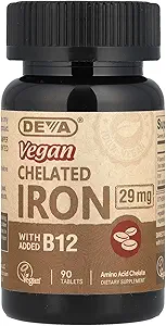 DEVA Vegan Chelated IRON 29 mg tilsat B- 12 -- 90 tabletter (Multi- Pack)