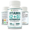 Max Absorption Vitamin K2 + D3 (5000IE) 90 Veggie kapsler fra MK- 7 (Menaquinone- 7) og Cholecalciferol (med BioPerine) 3- Months Supply - D3 med K2 for Sund hjerte og stærke knogler124; Non- GMO