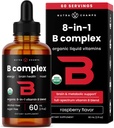 USDA Organic Vitamin B Complex Liquid Drops Mex124; B Vitamin Complex Supplement med B1, B2, B3, B6, B7, B9 & Methyl B12 Drops for voksne & Kids Mex124; Vegan Berry Flavor 2oz Mex124; 60 Servering / 2 Måned Supply
